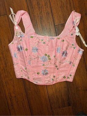 NWOT Pink Embroidered Corset Tank Top Women’s Medium
